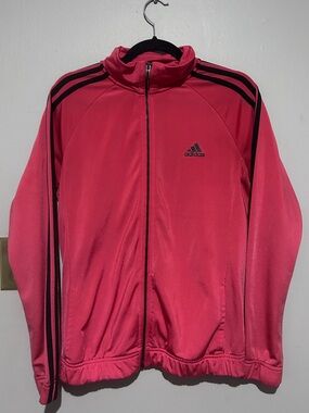 Adidas Hot Pink Track Jacket with Black Stripes
